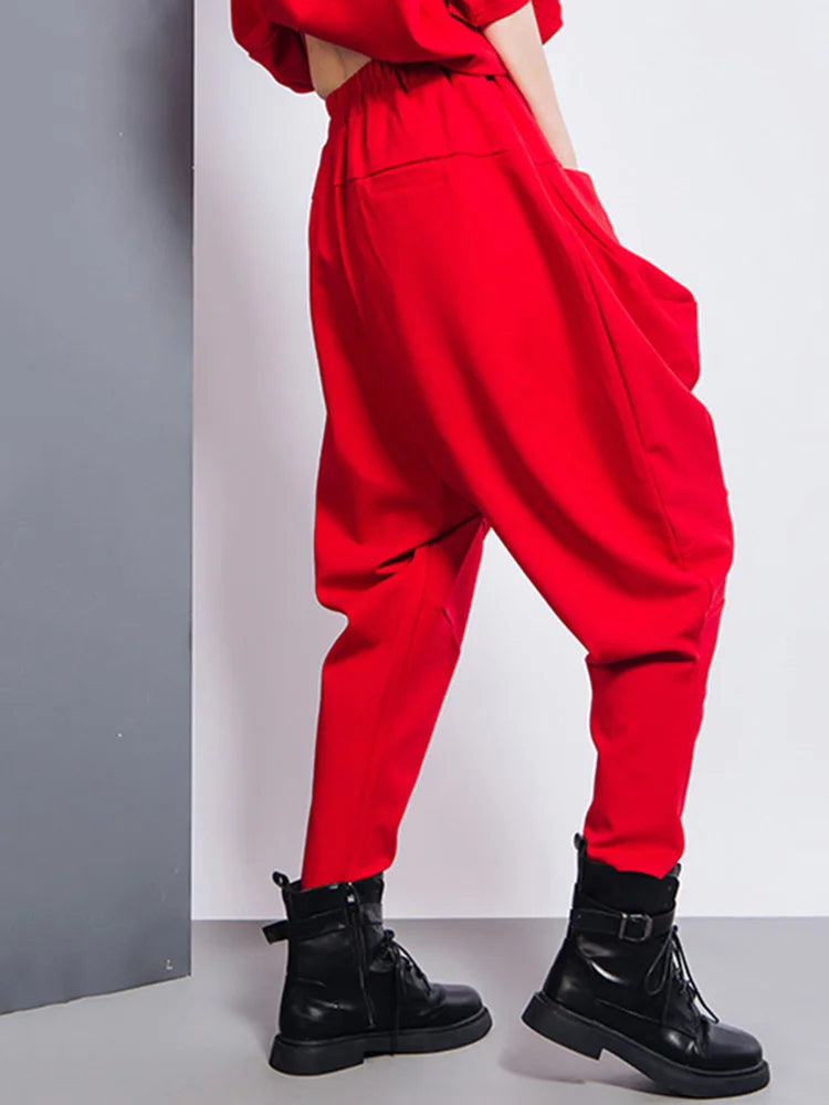 [EAM] Big Pockets Spliced Irregular High Waist Harem Trousers New Loose Fit Pants Women Fashion Tide Spring Autumn 2024 1DD2684