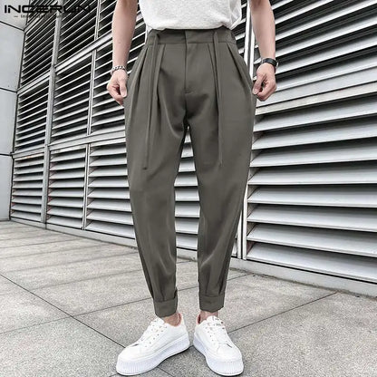 2023 mode Männer Hosen Einfarbig Spitze Up Plissee Jogger Casual Hosen Männer Lose Streetwear Freizeit Lange Hosen S-5XL INCERUN