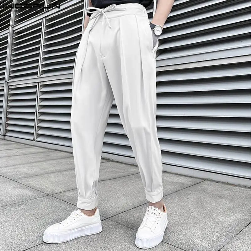 2023 mode Männer Hosen Einfarbig Spitze Up Plissee Jogger Casual Hosen Männer Lose Streetwear Freizeit Lange Hosen S-5XL INCERUN