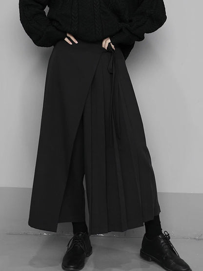 [EAM] High Elastic Waist Black Pleated Split Wide Leg Trousers New Loose Fit Pants Women Fashion Tide Spring Autumn 2024 1N666