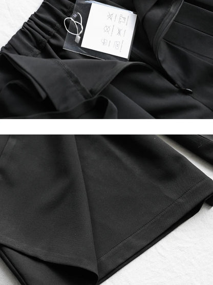 [EAM] High Elastic Waist Black Pleated Split Wide Leg Trousers New Loose Fit Pants Women Fashion Tide Spring Autumn 2024 1N666