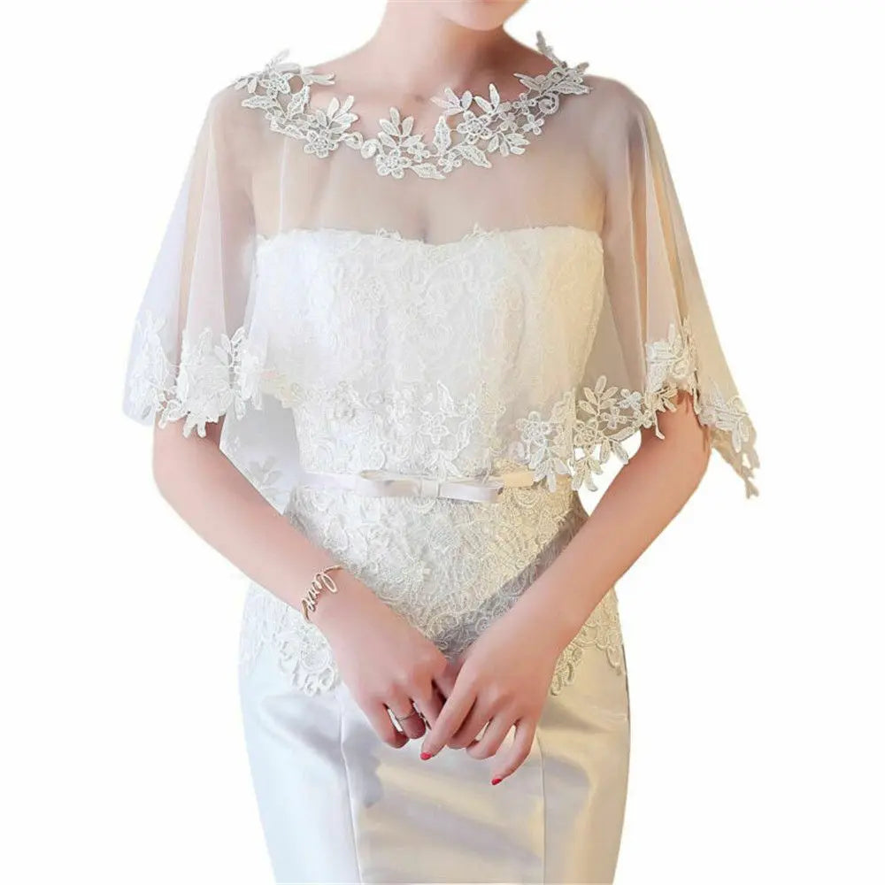 Femmes fête mariée décontracté dentelle châle mariage Cape robe de soirée Cape Style châle élégant léger pure gaze