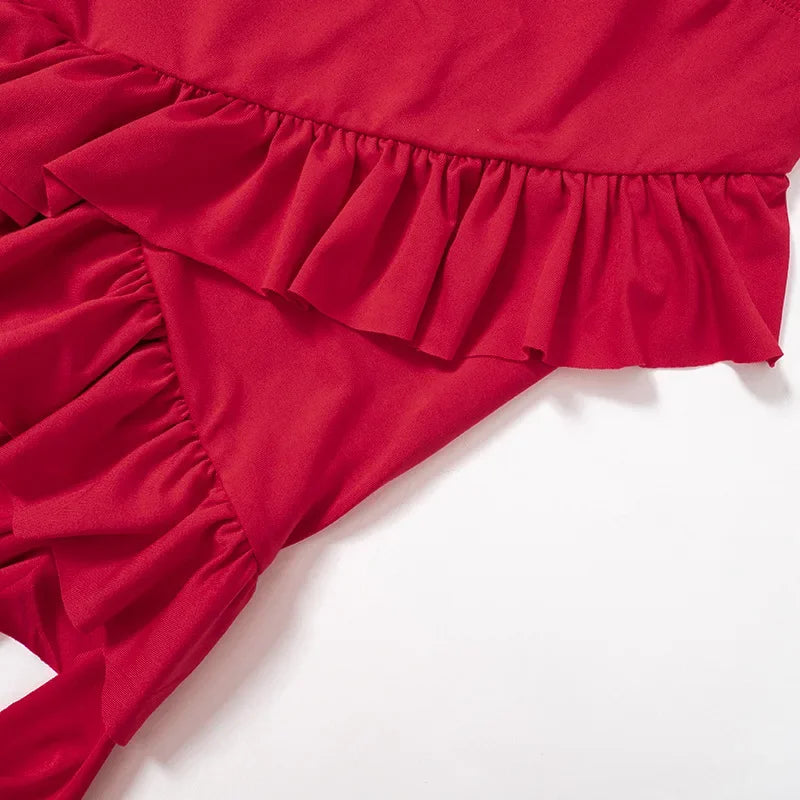 NEONBABIPINK Y2K Sexy à volants découpé rouge longue robe pour les femmes élégantes mode coréenne robes asymétriques Clubwear N85-EZ25