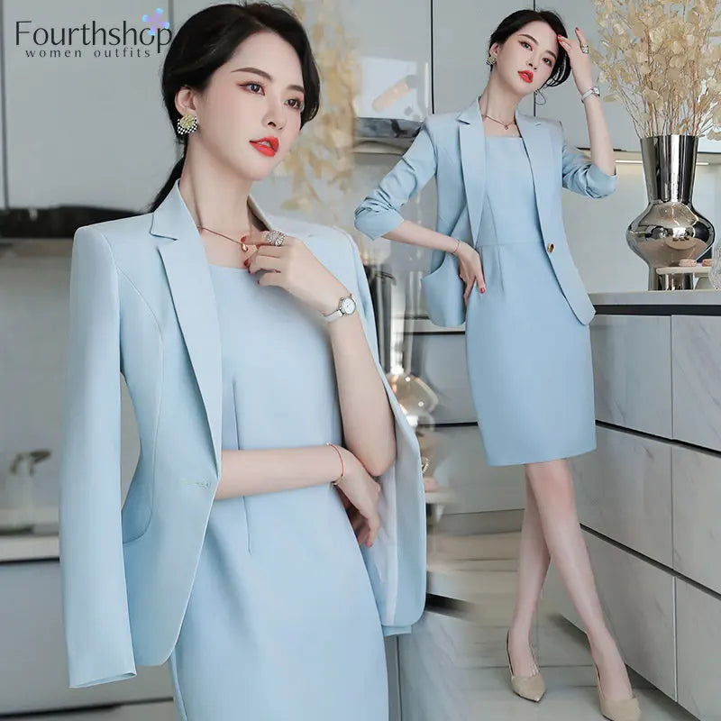 2023 elegante Rosa Kleid Anzüge Frauen Mode-Business Anzug Blazer Set Büro Dame Arbeit Formale 2 Stück Set Weibliche Kleidung Outfits