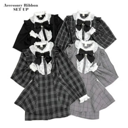 Tenues douces SC costume japonais Mine Plaid chemise à manches longues amour coeur nœud papillon chaîne produit en série robe et jupe-culotte ensemble