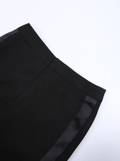 [EAM] taille haute noir irrégulière en cuir longue jambe large pantalon nouveau pantalon coupe ample femmes mode printemps automne 2024 JQ78101