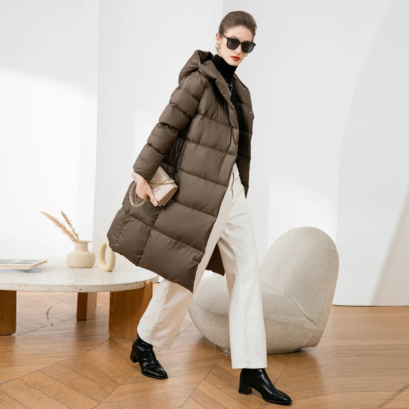 2023 Winter Daunenmantel Damen Ultraleichte Lange Pufferjacke Damen Kuschelige Warme Verdickung Parkas mit Kapuze Außenmantel Dame