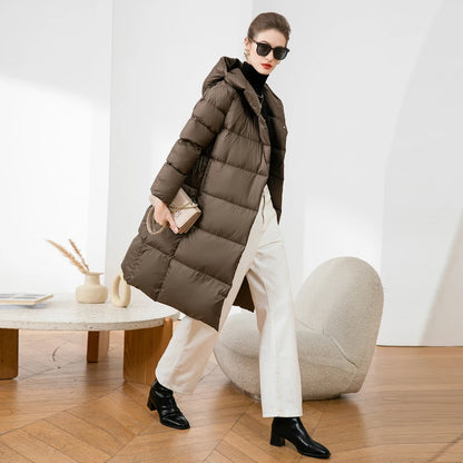 2023 Winter Daunenmantel Damen Ultraleichte Lange Pufferjacke Damen Kuschelige Warme Verdickung Parkas mit Kapuze Außenmantel Dame