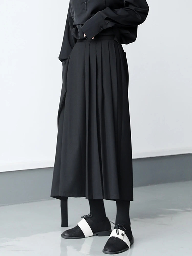 [EAM] High Elastic Waist Black Pleated Long Wide Leg Trousers New Loose Fit Pants Women Fashion Tide Spring Autumn 2024 1DB207