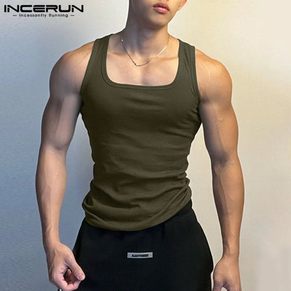 2023 männer Tank Tops Einfarbig Oansatz Ärmellose Workout Lässige Männliche Westen Fitness Sommer Streetwear Männer Kleidung S-5XL INCERUN