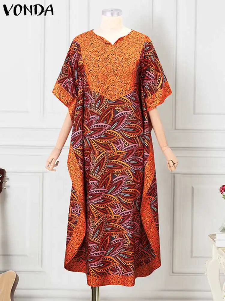 VONDA Plus Größe 5XL Bohemian Frauen Gedruckt Lange Sommerkleid Halbe Ärmel Casual Lose Maxi Kleid Übergroßen Kaftan Urlaub Vestidos