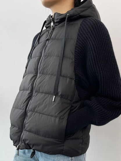 Manteau à capuche en tricot pour femme, veste à manches longues avec cordon de serrage et fermeture éclair, mode automne-hiver 2022