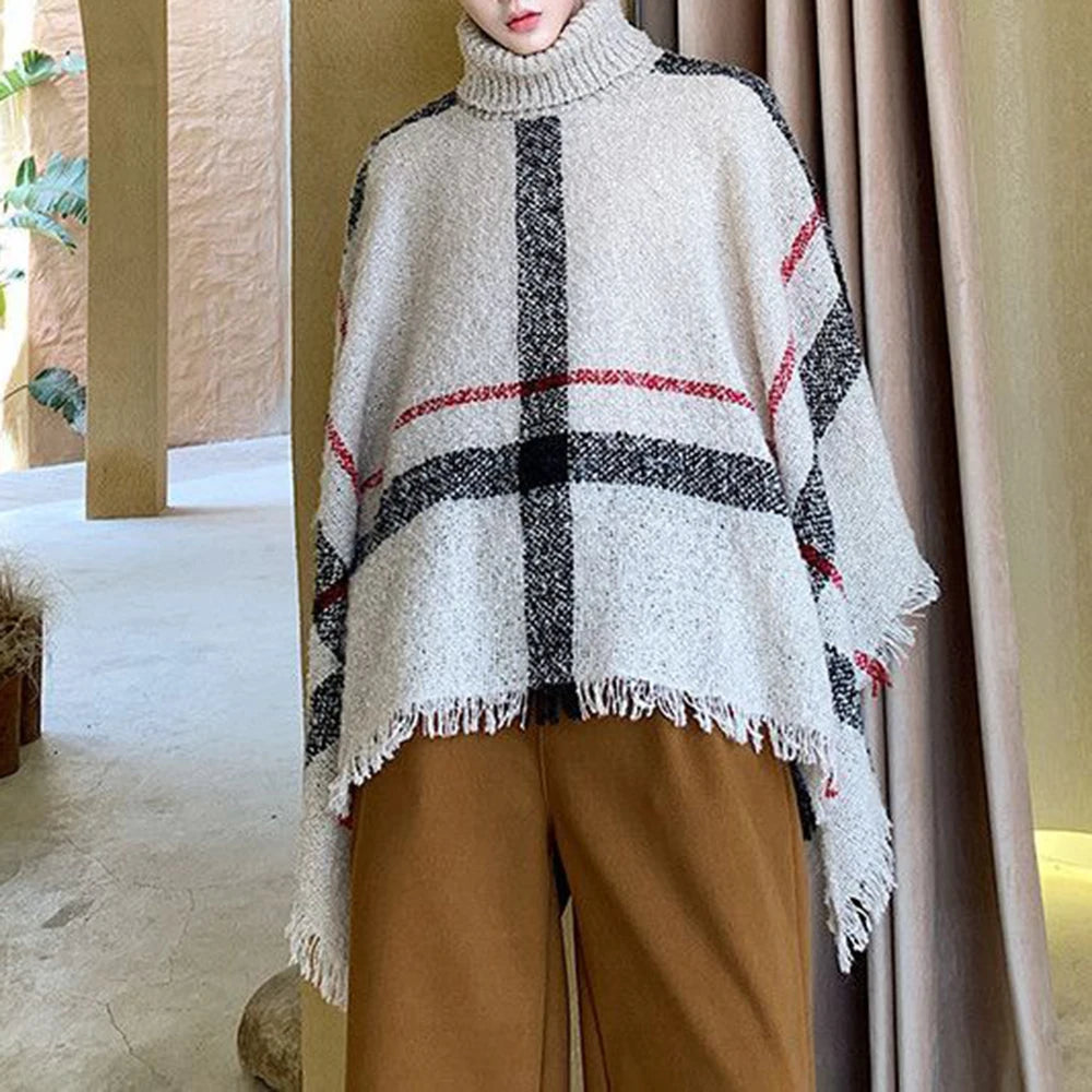 2024 männer Frühling Herbst Schal Dame Gestrickte Wrap Plaid Pullover Mantel Lose Rollkragenpullover Herbst Winter Poncho Capes