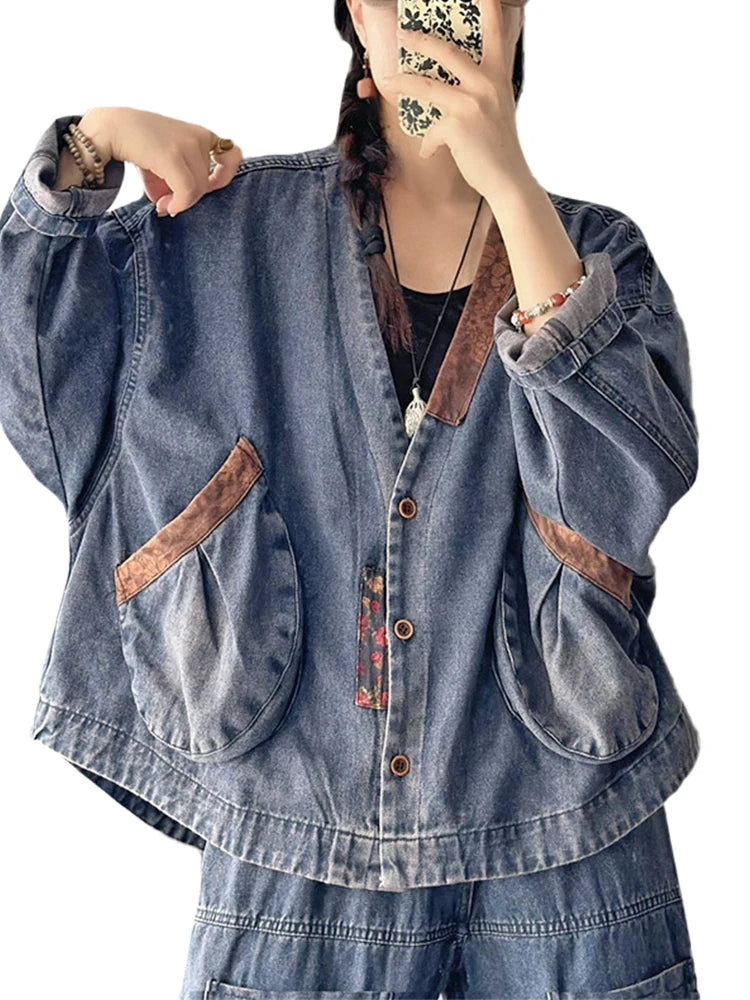 2023 herbst Koreanische Frauen Mode Kleidung Frauen V Neck Denim Jacken Lose Vintage Mäntel Damen Casual Klassische Luxus Oberbekleidung