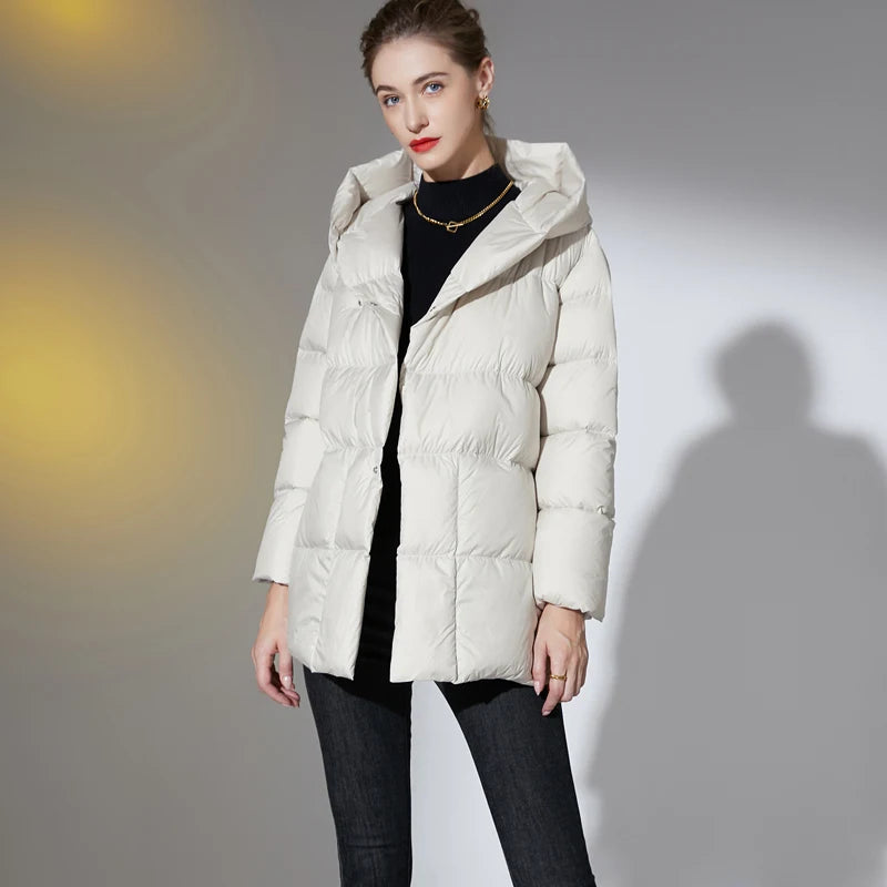 2023 Winter Damen Daunenjacken Ultraleichter warmer Freizeitmantel Damen Pufferjacke mit Gürtel Übergröße Parka mit Kapuze