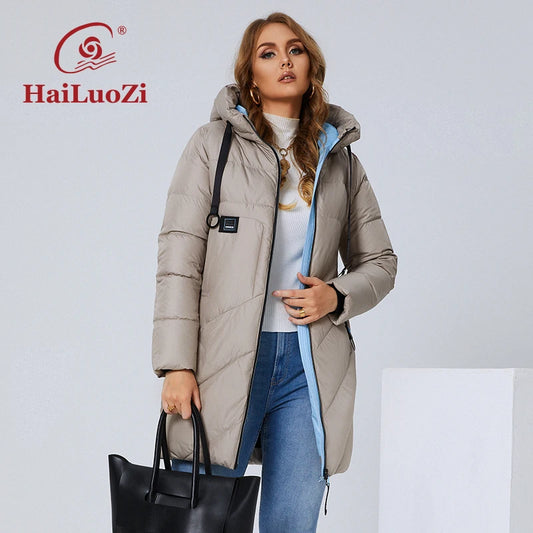 HaiLuoZi 2022 hiver veste femme longue épaisse coton grandes poches dames manteau mode Cversize L-4XL femme manteaux décontractés 6896