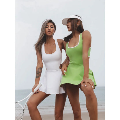 Gymdolphins Female One-piece Sports Dress Slim Fit Tennis Suit Hollow Waist Mini Dress For Women Outdoor Running Fitness Dresses