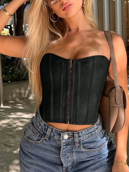 2023 frauen Fashion Solid Sexy Spitze Streifen Fishbone Zurück Fehlschlag Bandeau Nachtclub Stil Eng Anliegende Top