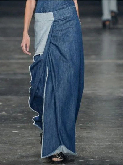 Robe longue en Denim pour femmes, tenue irrégulière, sans manches, Maxi, décontractée, unie, épissée, à la mode, 2024