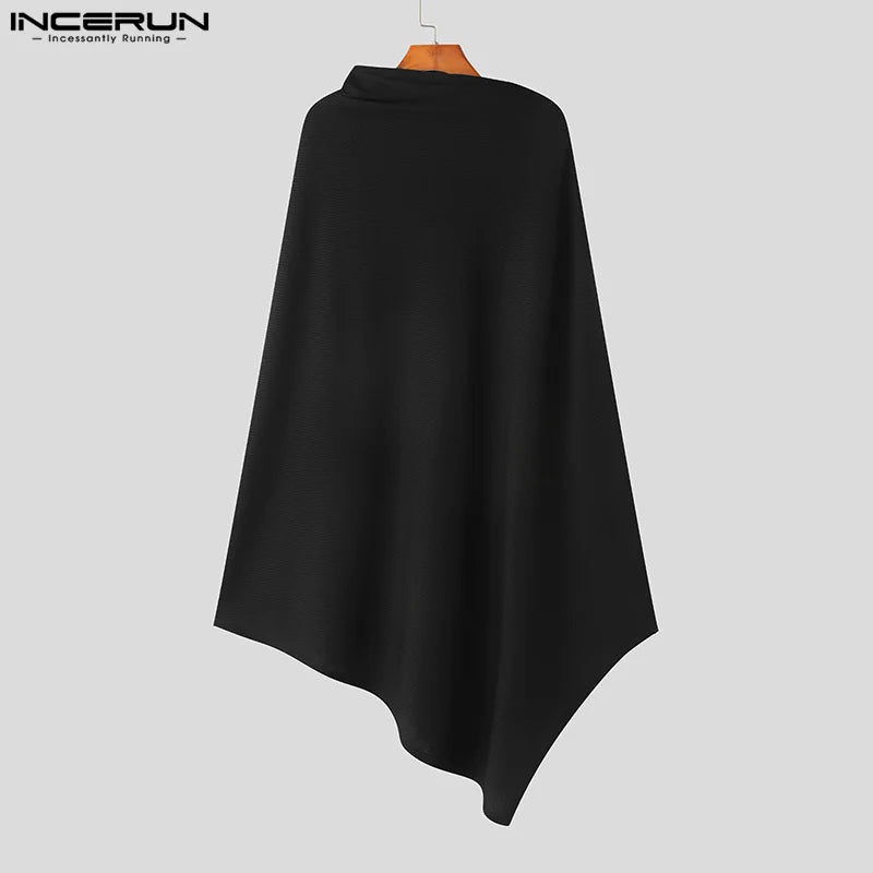 2023 Men Cloak Coats Solid Color Turtleneck Zipper Irregular Ponchos Men Streetwear Casual Fashion Long Trench S-5XL INCERUN