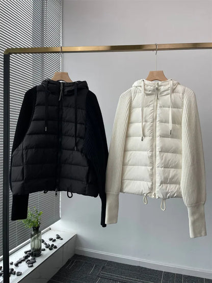 Manteau à capuche en tricot pour femme, veste à manches longues avec cordon de serrage et fermeture éclair, mode automne-hiver 2022