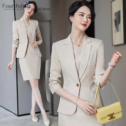 2023 elegante Rosa Kleid Anzüge Frauen Mode-Business Anzug Blazer Set Büro Dame Arbeit Formale 2 Stück Set Weibliche Kleidung Outfits