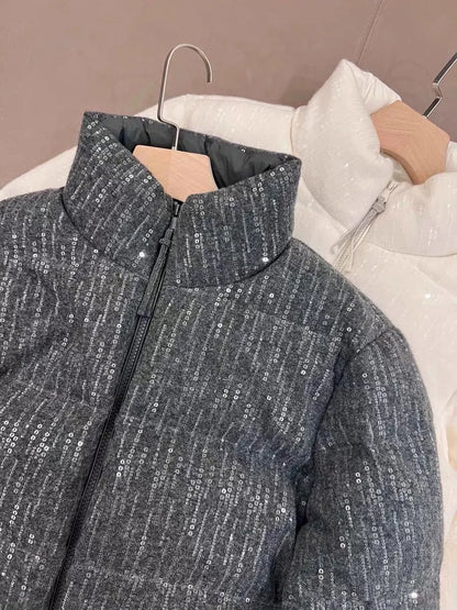 Veste luxueuse en duvet d'oie décorée de paillettes en cachemire