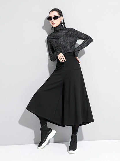 [EAM] High Elastic Waist Black Brief Long Wide Leg Trousers New Loose Fit Pants Women Fashion Tide Spring Autumn 2024 1DA610