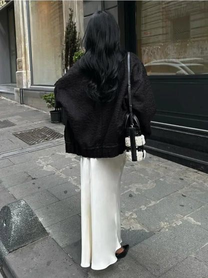 Tossy White Satin High Waist Long Skirt Female Elegant Slim Patchwork Fashion Streetwear Ladies Solid Autumn Casual Maxi Skirt