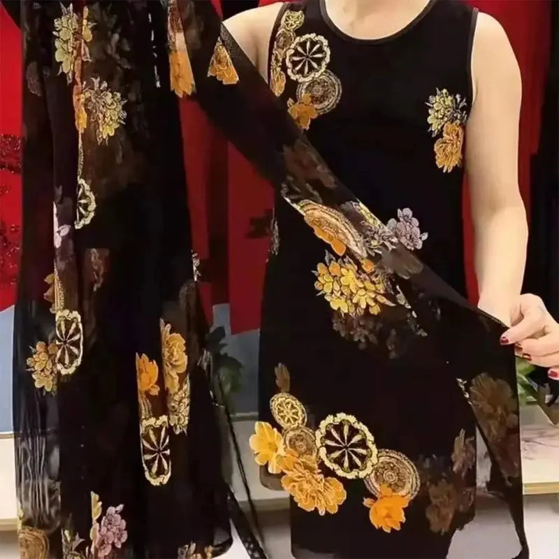 Ensemble deux pièces imprimé Floral à la mode, décontracté, col rond, manches longues, vêtements féminins, robe mi-longue, été, 2023