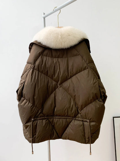 Veste chaude en duvet d'oie pour femme, manteau épais avec col en vrai renard, vêtement d'extérieur de luxe, nouvelle mode automne hiver 2022