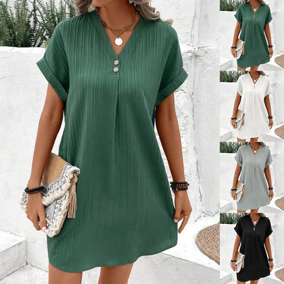 Robe T-Shirt ample pour femmes, col en V, manches courtes, Baggy de plage, couleur unie, vêtements de grande taille, 2024