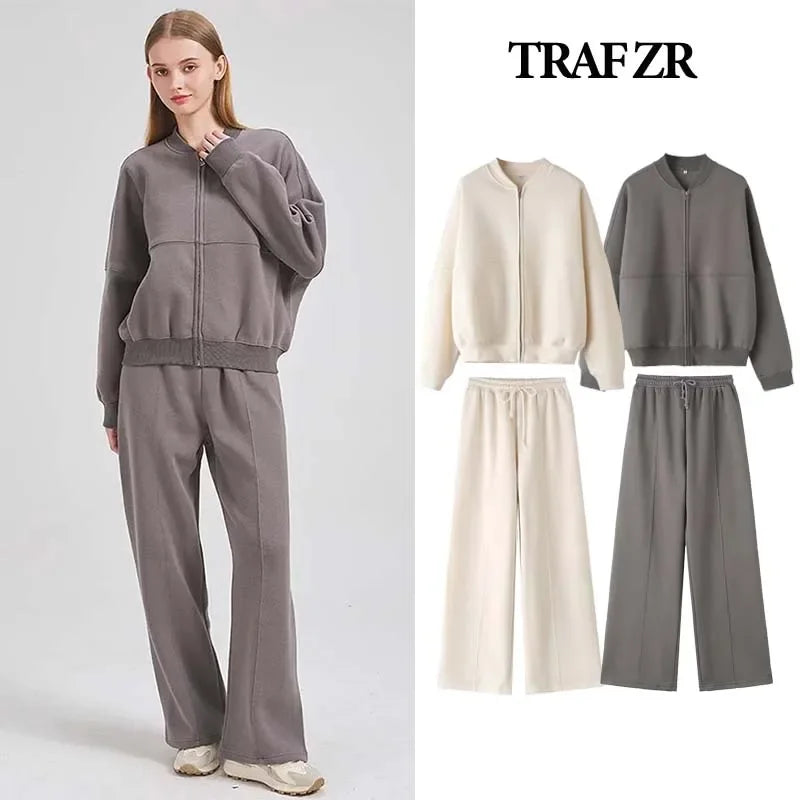 TRAF ZR – ensemble Cardigan à fermeture éclair pour femme, survêtement, tenue d'automne, pantalon Baggy, vêtements de sport à manches longues