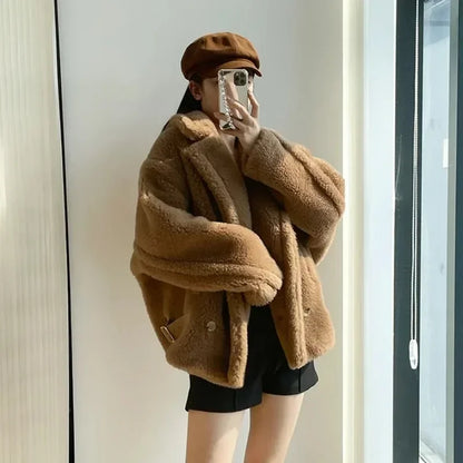 Top Quality Max Teddy Short Women's Coat,88% Camel Velvet 12% Mulberry Silk,Winter Women Camel Teddy Jacket,Winter Clothes Women