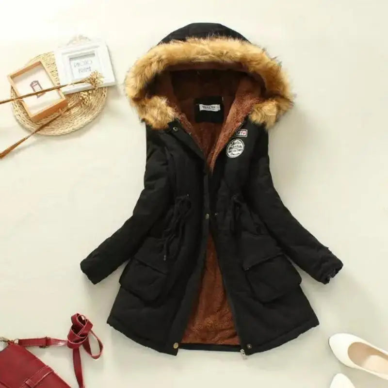 Femmes automne hiver coton veste mince chaud ouaté à capuche Parkas décontracté mi manteaux broderie femme vêtements épais pardessus