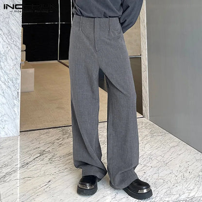 2023 Men Irregular Pants Solid Color Joggers Streetwear Loose Pleated Male Straight Trousers Casual Long Pants S-5XL INCERUN