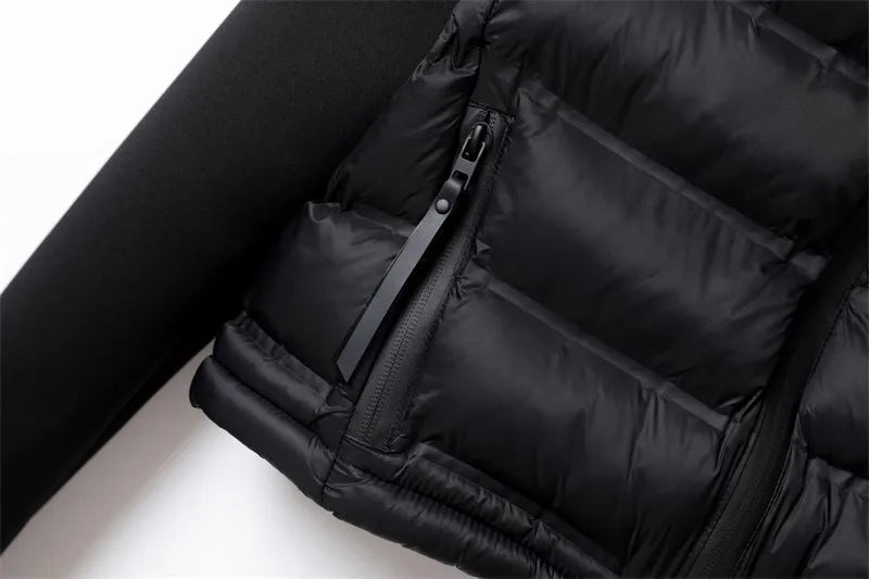 ZRVI 2024 neue Stehkragen schwarze Spleißen Baumwolljacke Presse Kleber Handwerk Jacke Luft Baumwolle Ärmel Spleißen Jacke