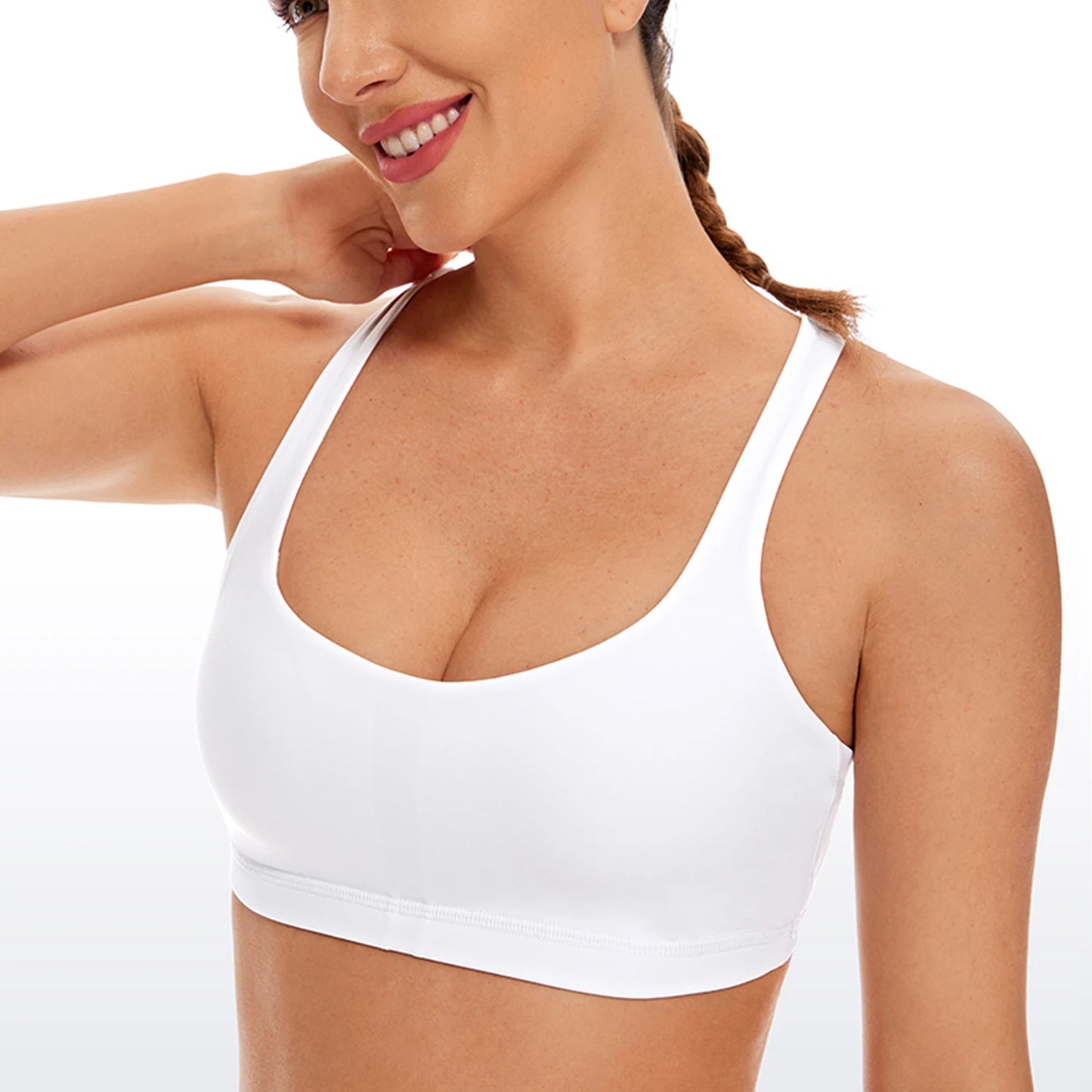 CRZ YOGA Soutien-gorge de sport à bretelles à faible impact pour femme – Soutien-gorge de yoga rembourré sans armatures coupe basse dans le dos croisé