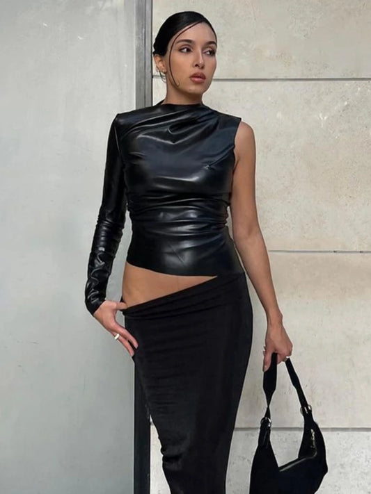 Schwarz Y2k Top Falten Ästhetische Kleidung Oansatz Roupas Femininas Estilosas Lange Hülse der Schulter Ropa De Mujer Sexy Streetwear