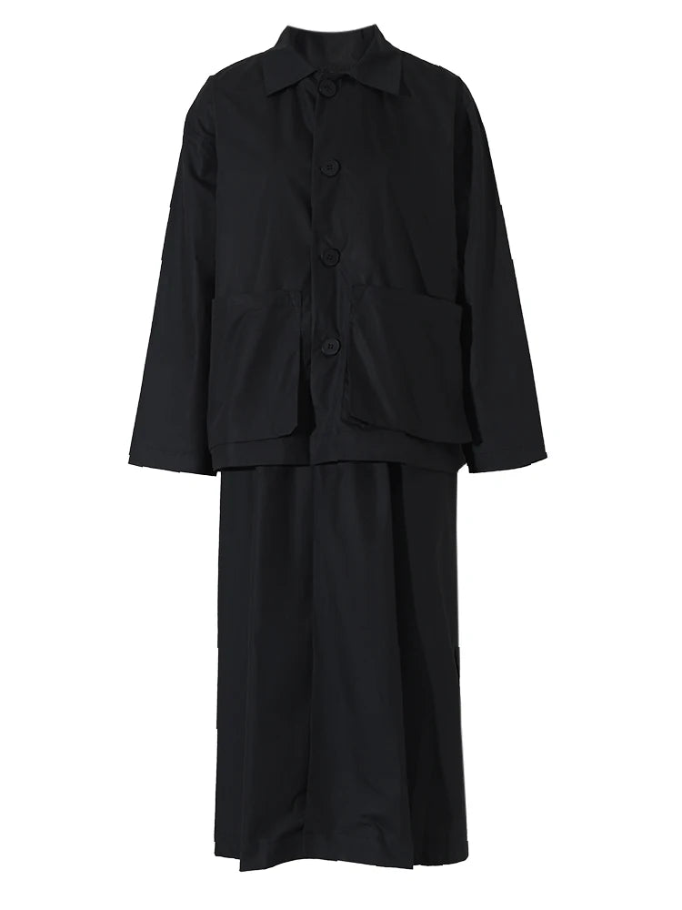 [EAM] femmes noir grande taille longue poche Trench nouveau revers à manches longues coupe ample coupe-vent mode printemps automne 2024 1DE3081