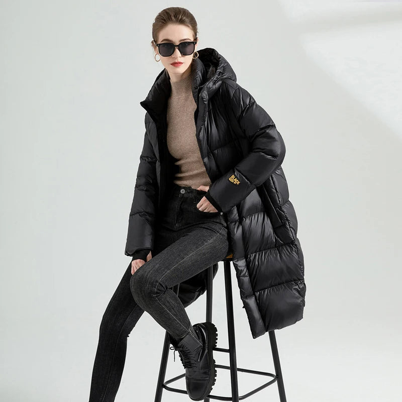 2023 neue Winter Unten Mäntel Frauen Warme Dicke Lange Puffer Jacke Weibliche Tragbare Unisex Oberbekleidung Dame Mit Kapuze Unten Parka Für Frauen