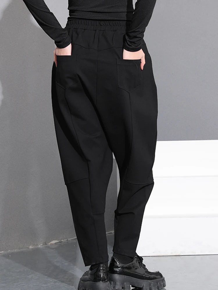 [EAM] taille haute élastique bref Long décontracté sarouel nouveau pantalon coupe ample femmes mode marée printemps automne 2024 SA15501L