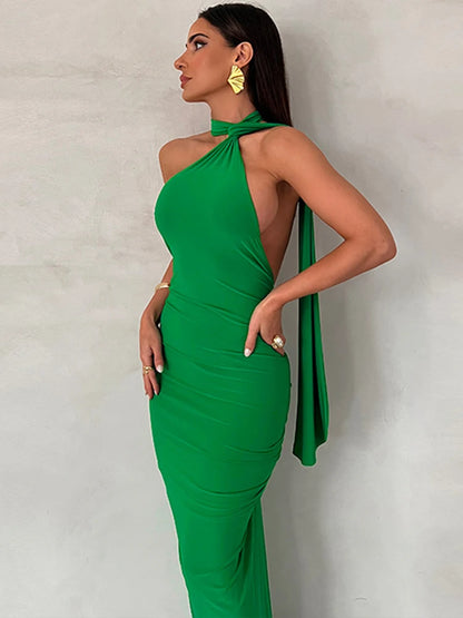 Hugcitar – robe de bal Maxi, asymétrique épaule dénudée, dos nu, couleur unie, drapée, élégante, Sexy, tenue Slim, fête d'anniversaire, Y2K, été, 2023