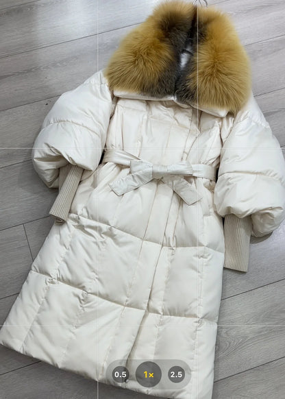 2024 Real Big Fox Pelz Kragen Winter Jacke Frauen Natürliche X-Lange Lose Dicke Warme 90% Gans Unten Mantel oberbekleidung Streetwear