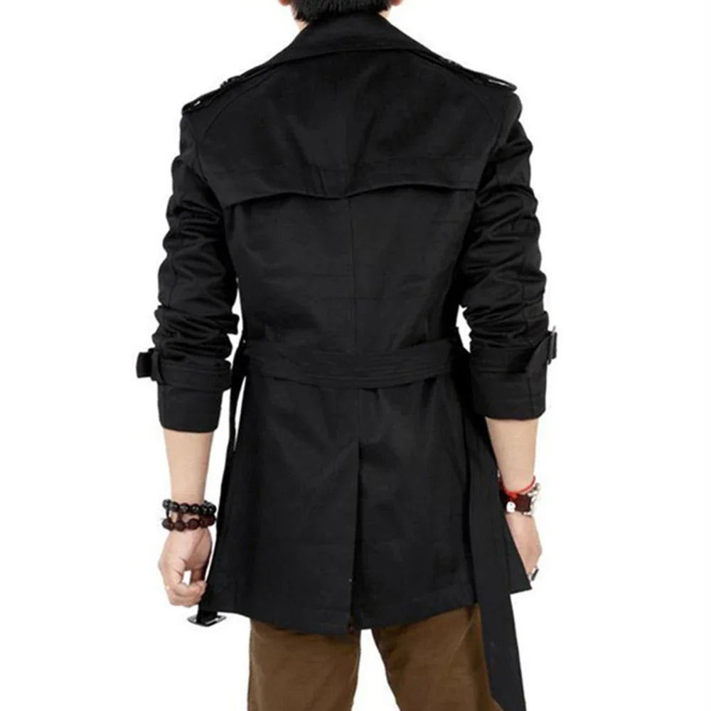 Autumn And Winter Mens Mid-Length Trench Coat Elegant British Solid Color Coat Korean Style Double-Breasted Casual Trench Coat