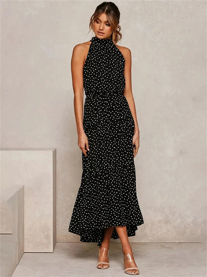 Mode Sexy sans manches Boho à pois longue robe femmes 2024 été Vintage coton robe d'été bureau décontracté dames Maxi robes