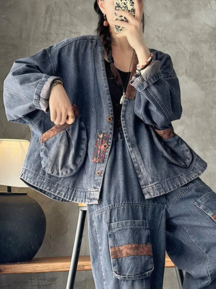 2023 herbst Koreanische Frauen Mode Kleidung Frauen V Neck Denim Jacken Lose Vintage Mäntel Damen Casual Klassische Luxus Oberbekleidung