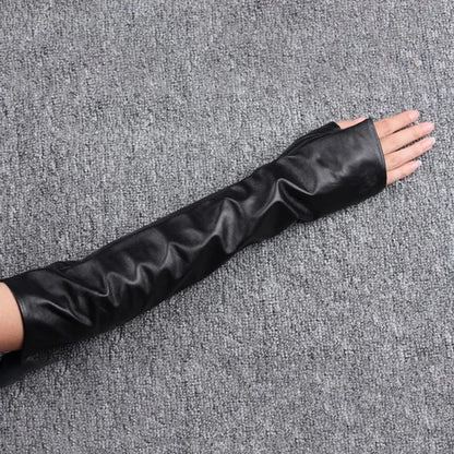 [EAM] Women Black Long Elegant Gloves New Pu Leather Personality   Fashion Tide All-match Spring Autumn 2024 1DH1981