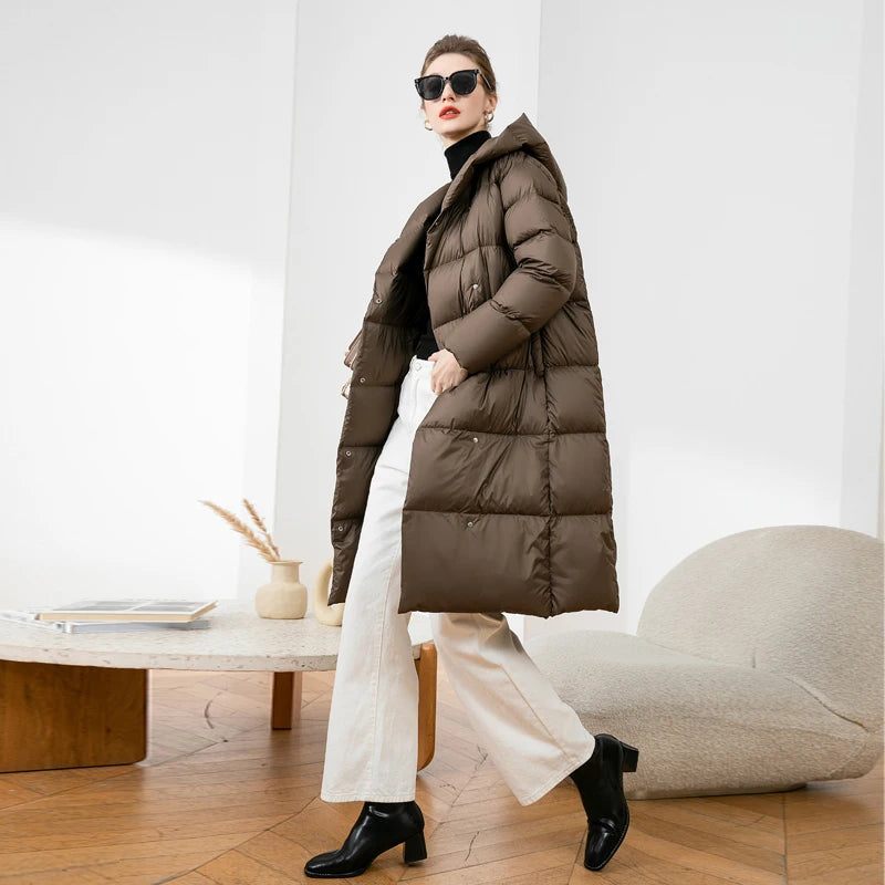 2023 Winter Daunenmantel Damen Ultraleichte Lange Pufferjacke Damen Kuschelige Warme Verdickung Parkas mit Kapuze Außenmantel Dame