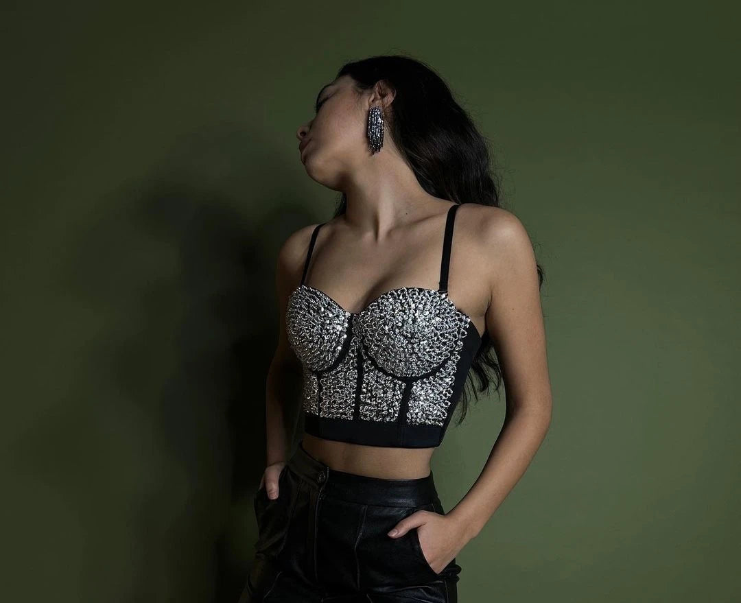 2023 frauen Mode Kontrast Pailletten Bustier Korsett Cami Top Schnalle Zurück Nachtclub Party Bh Top Kleidung